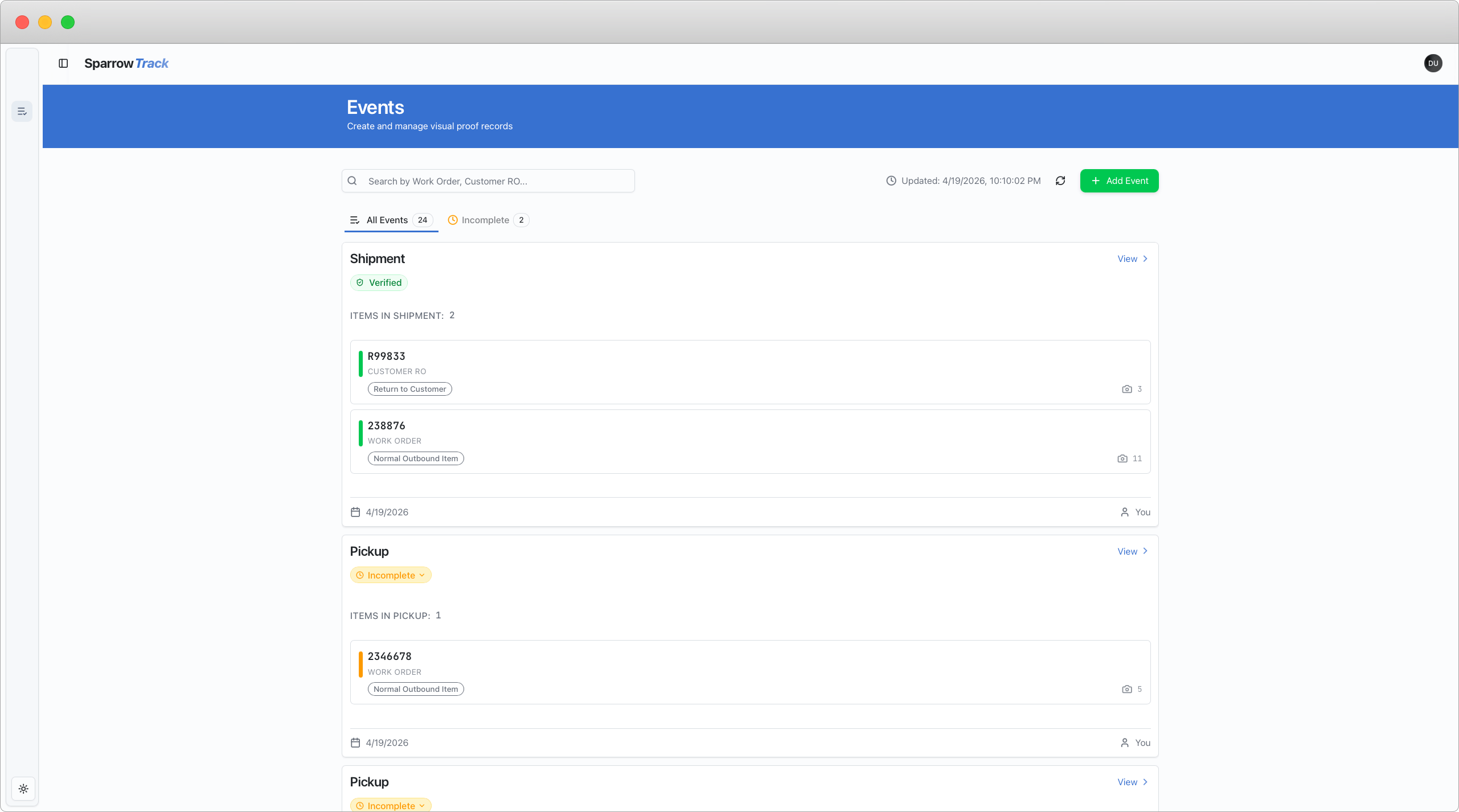 SparrowTrack desktop dashboard preview