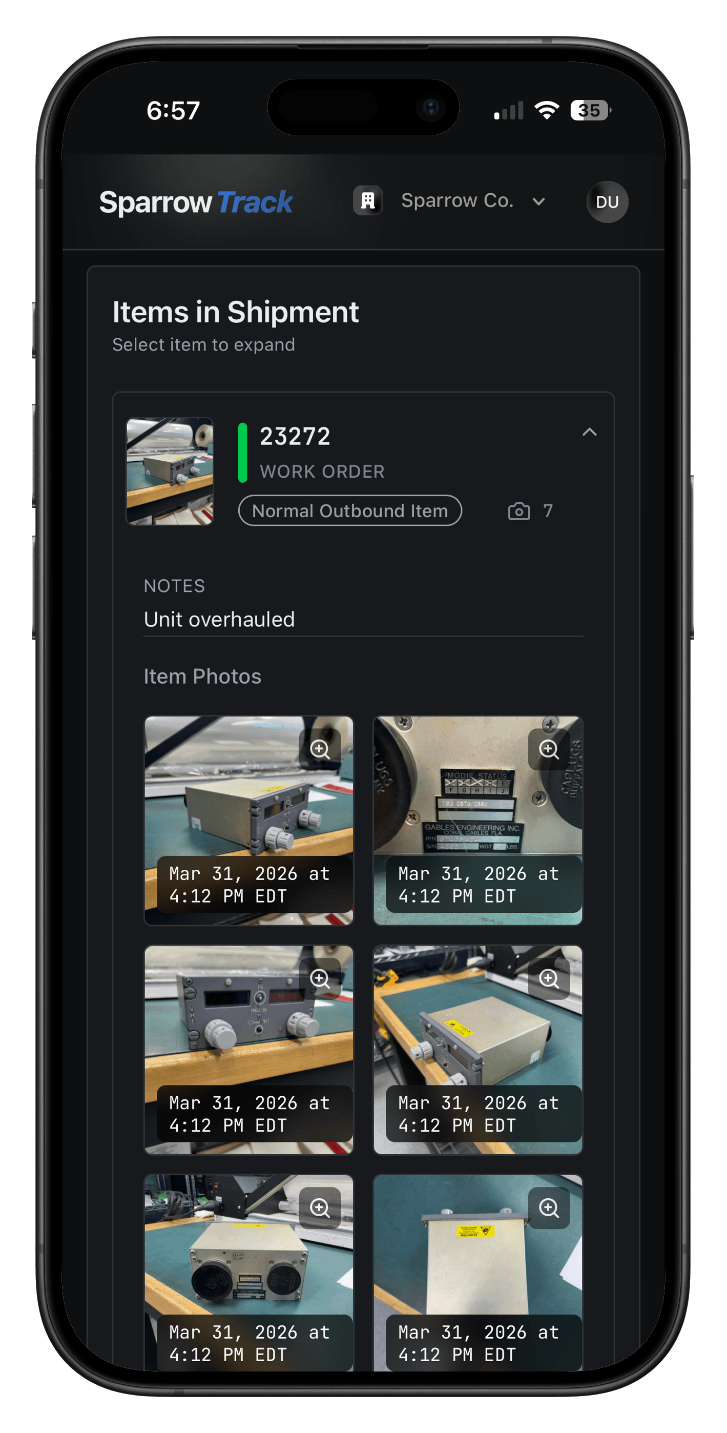 SparrowTrack mobile preview