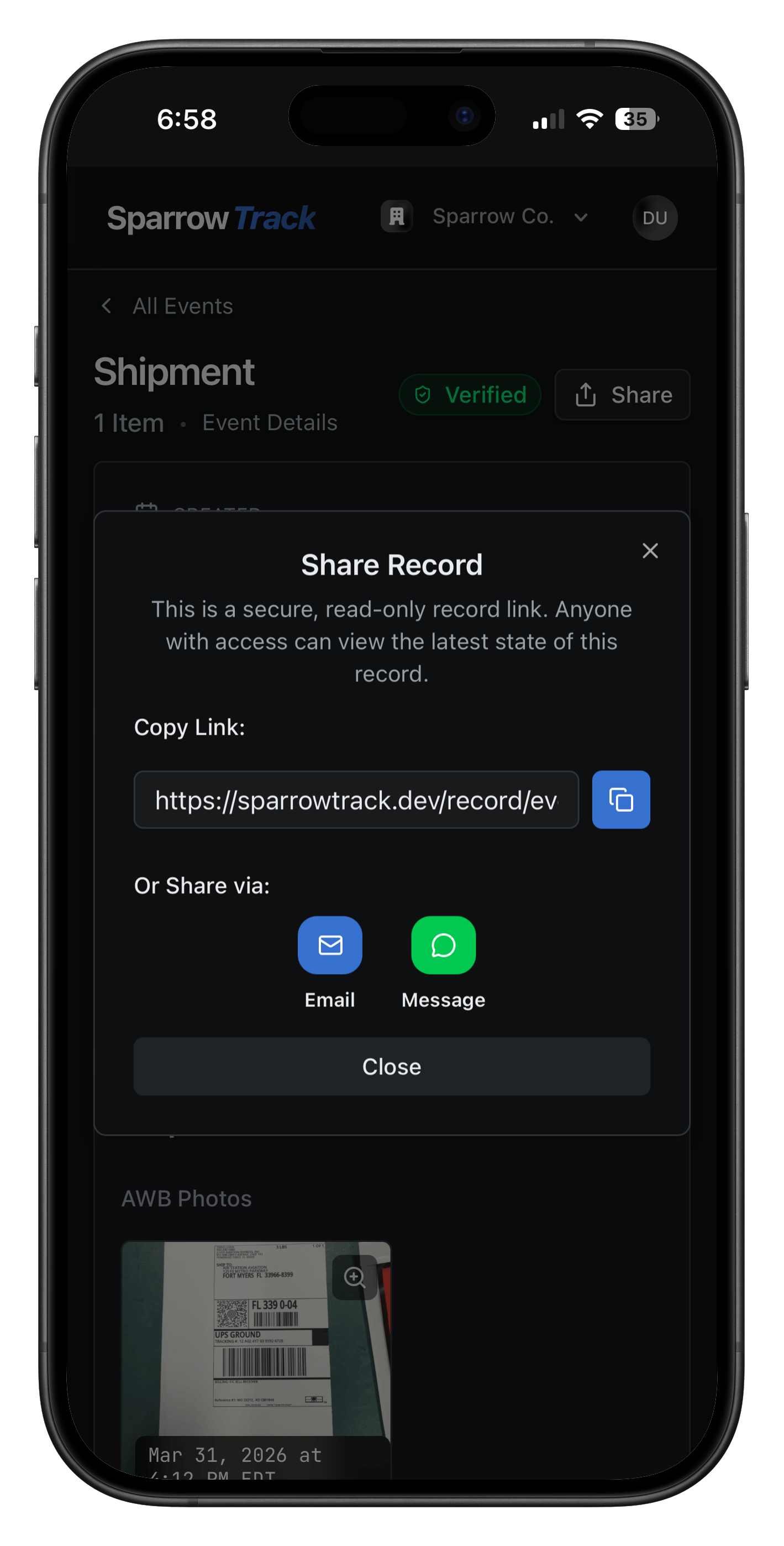 SparrowTrack mobile preview