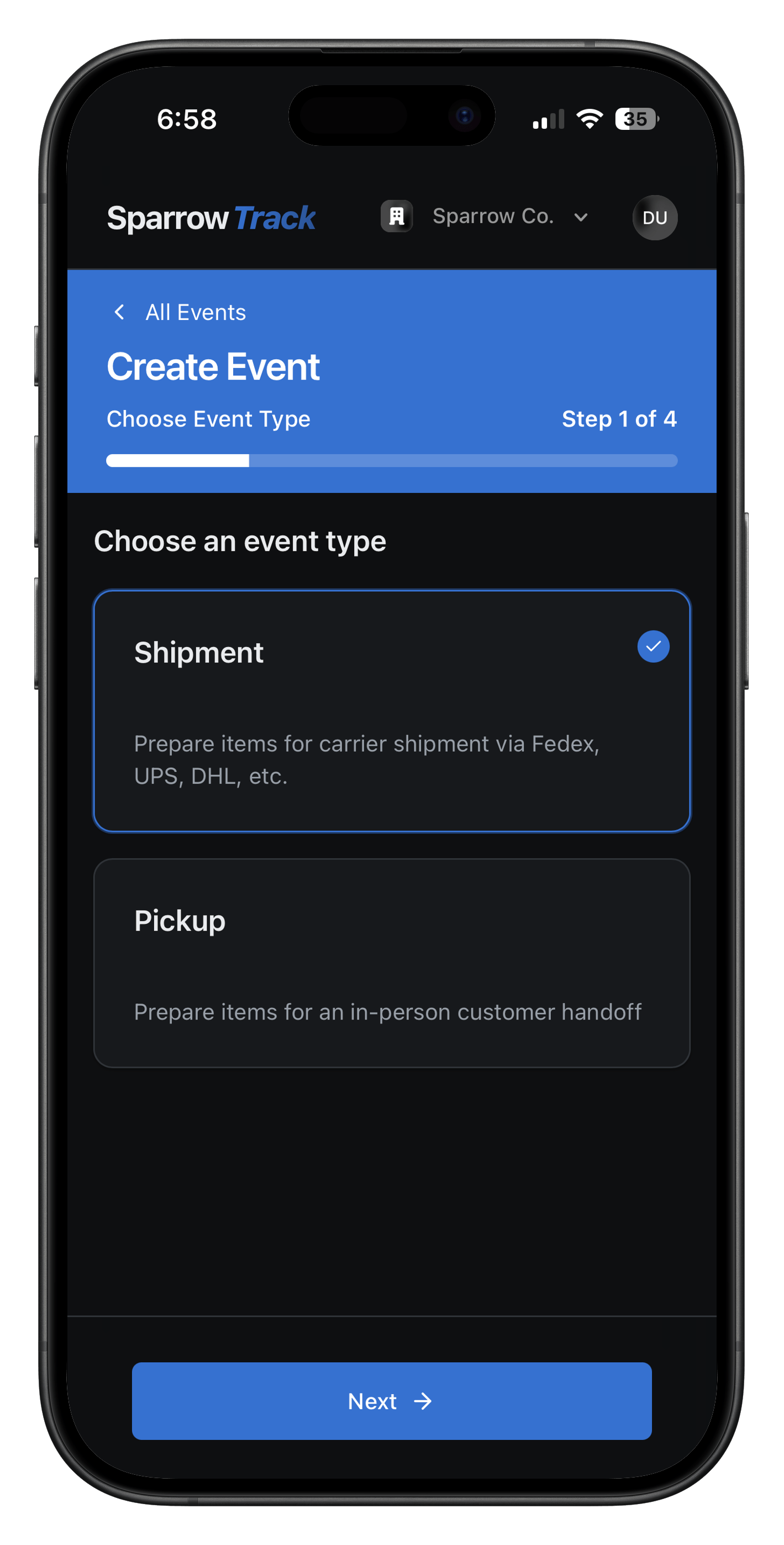 SparrowTrack mobile preview