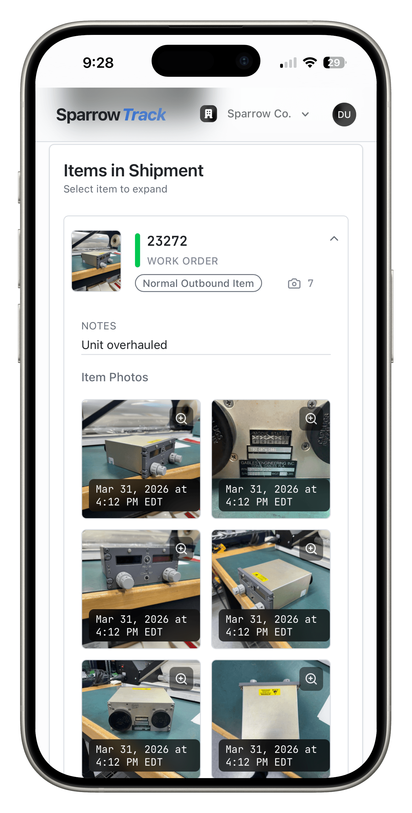 SparrowTrack mobile preview