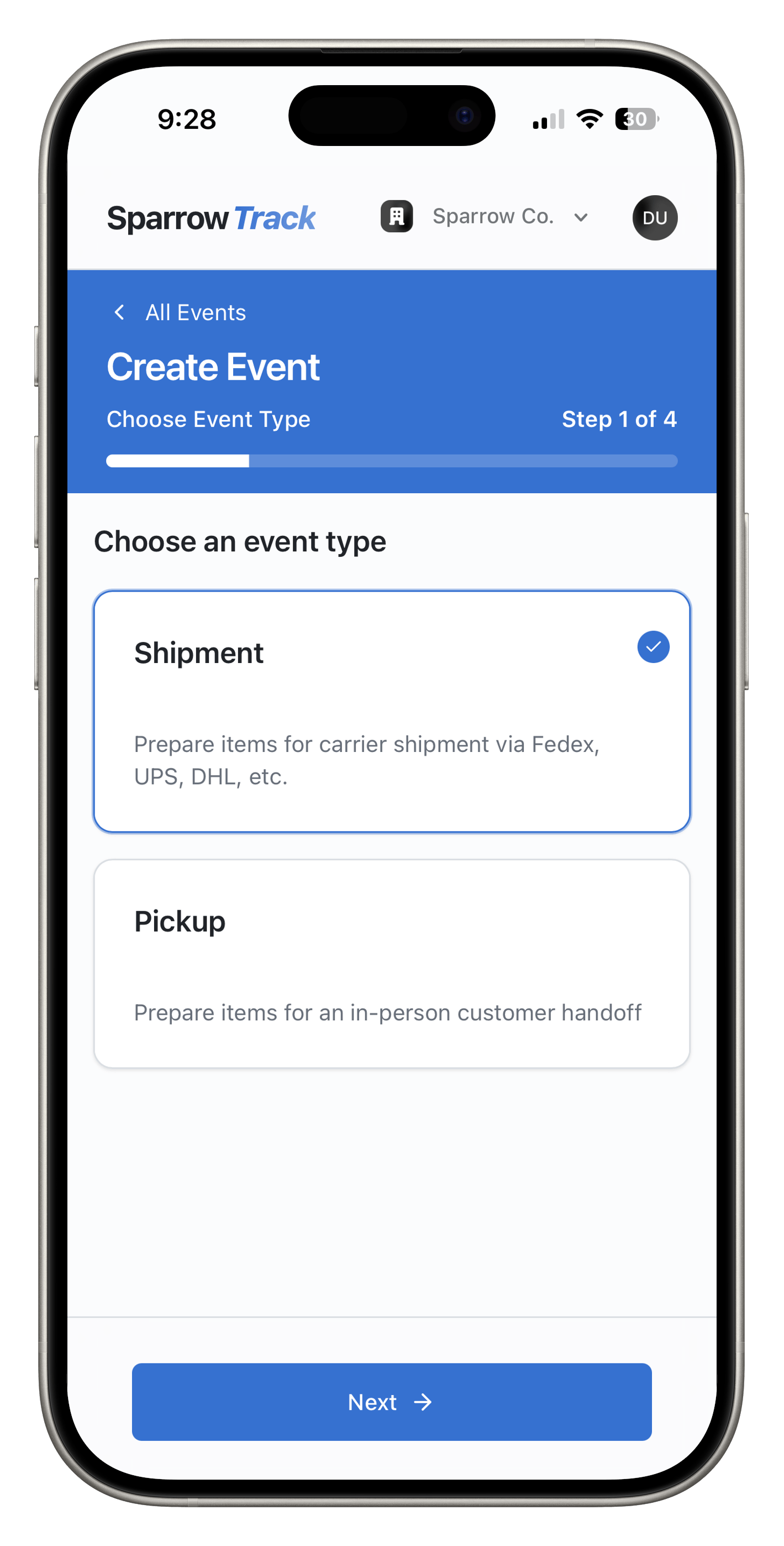 SparrowTrack mobile preview