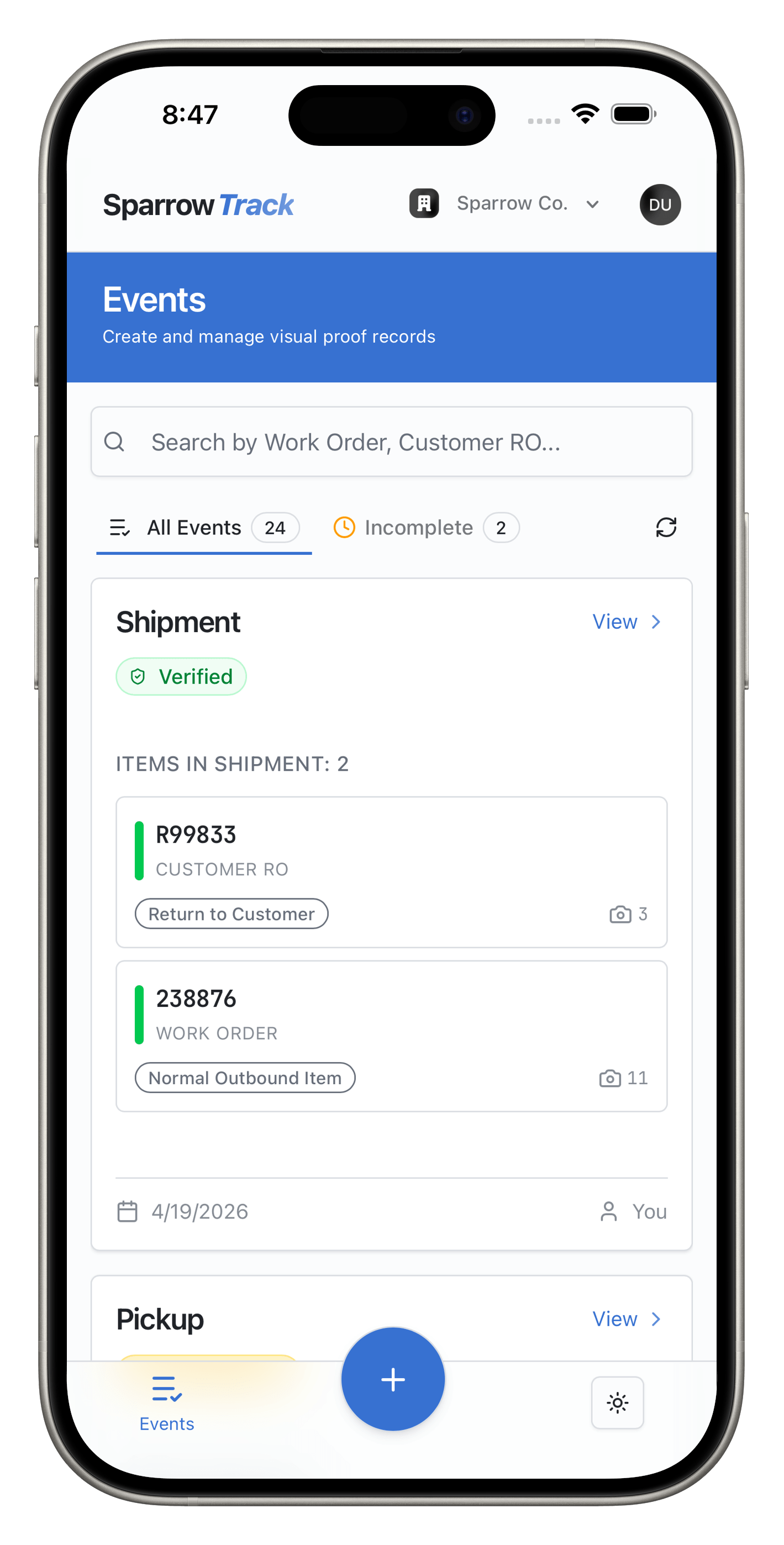 SparrowTrack mobile preview